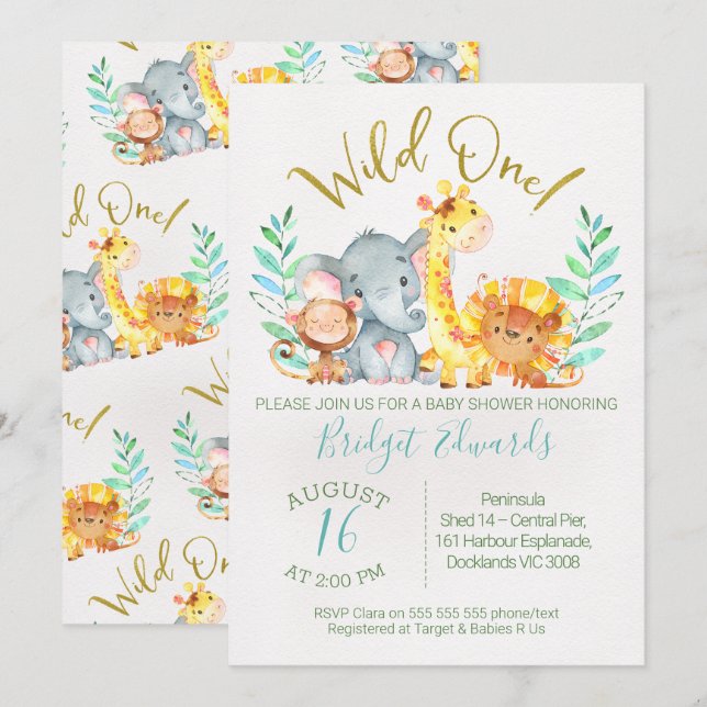 Invitación en Baby Shower de animales salvajes muy (Anverso / Reverso)