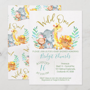 Invitación en Baby Shower de animales salvajes muy