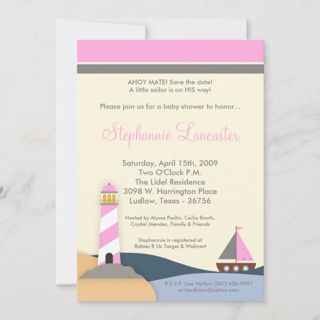 Invitación en Baby Shower de barca de vela para ni (Anverso)