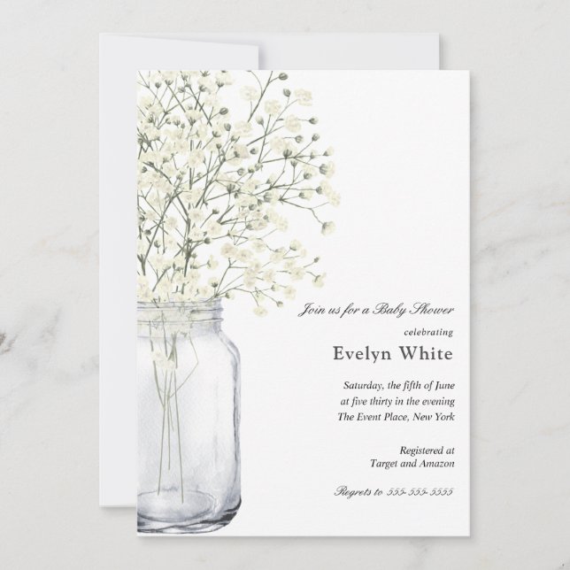 Invitación en Baby Shower de Bebé Breath Mason Jar (Anverso)