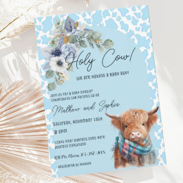 Invitación en Baby Shower de Blue Boho Holy Cow Bo