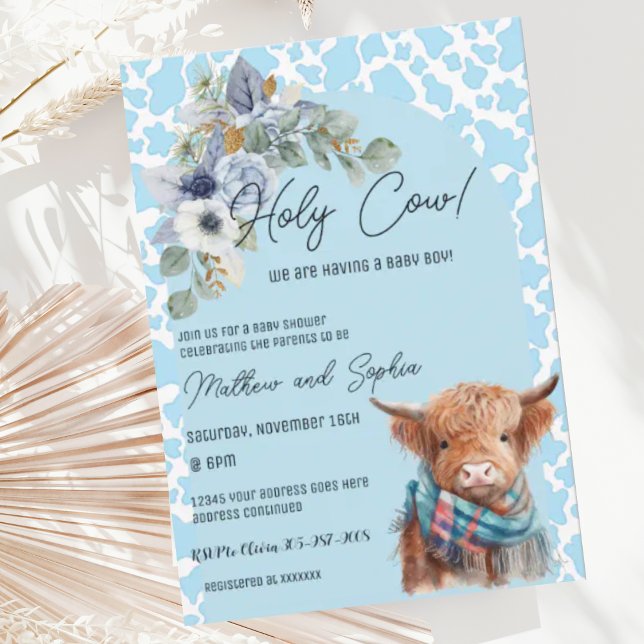 Invitación en Baby Shower de Blue Boho Holy Cow Bo (Subido por el creador)