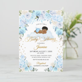 Invitación en Baby Shower de Blue Floral Sleeping