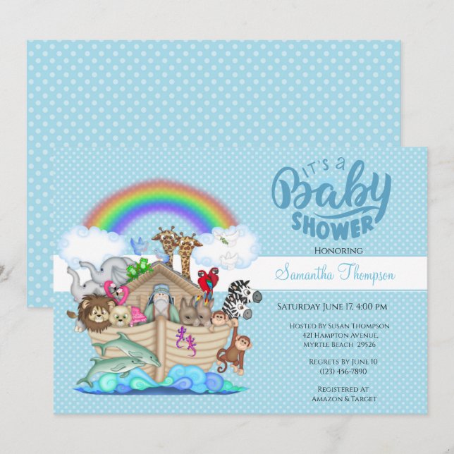 Invitación en Baby Shower de Blue Noah (Anverso / Reverso)