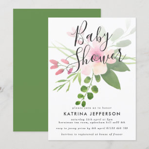 Invitación en Baby Shower de Bouquet rosa y Verde