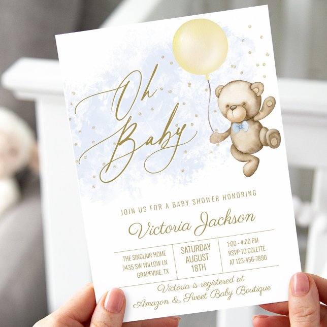 Invitación en Baby Shower de Boy Oh Baby Bear Ball (Subido por el creador)