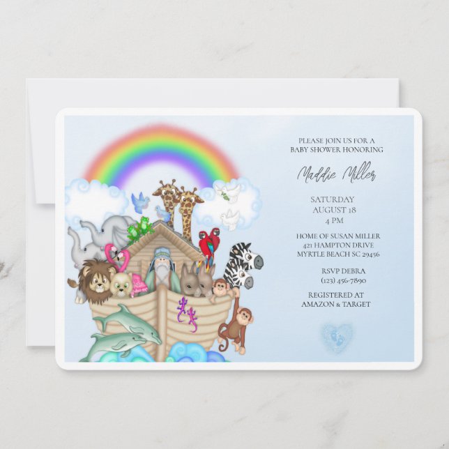Invitación en Baby Shower de Boys Blue Noah (Anverso)