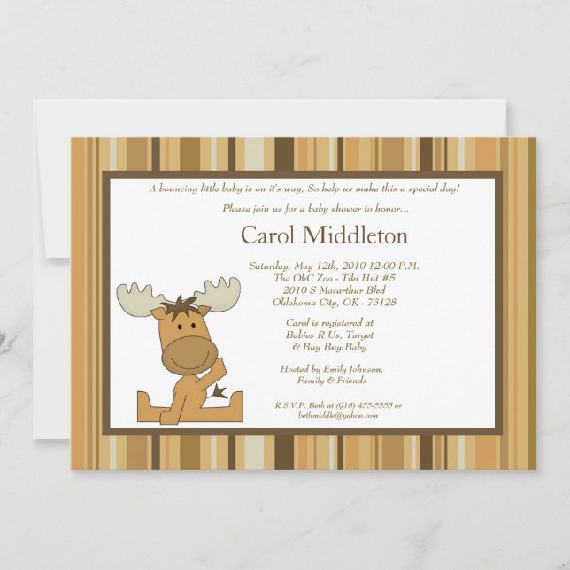 Invitación en Baby Shower de Brown Woodland Moose  (Anverso)