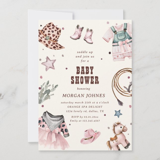 Invitación en Baby Shower de Cowgirl Pink Western  (Anverso)