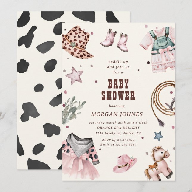 Invitación en Baby Shower de Cowgirl Pink Western  (Anverso / Reverso)