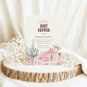 Invitación en Baby Shower de Cowgirl Pink Western 