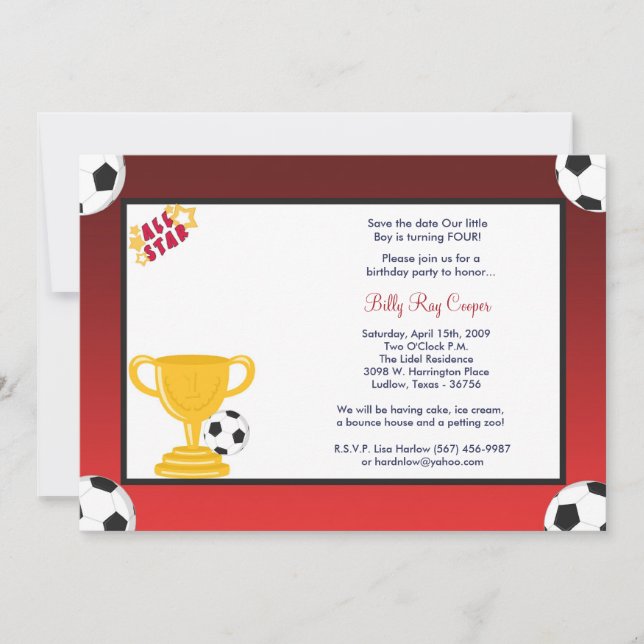 Invitación en Baby Shower de fútbol para niños 5x7 (Anverso)