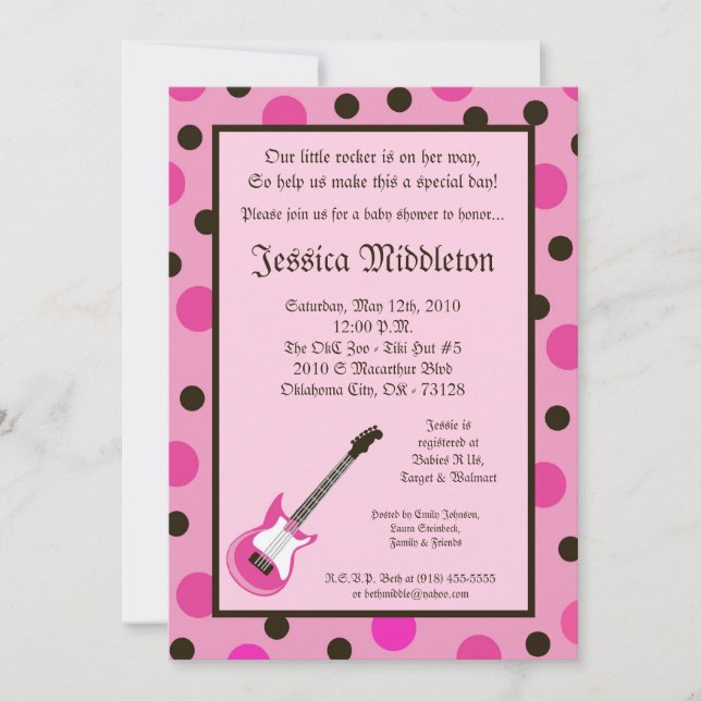 Invitación en Baby Shower de guitarra rockera Chic (Anverso)