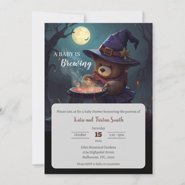Invitación en Baby Shower de Halloween Nighttime F (Anverso)