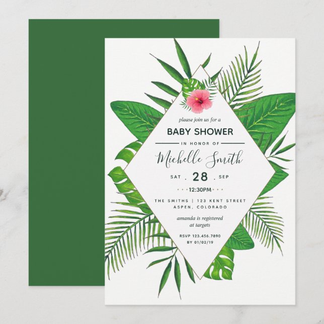 Invitación en Baby Shower de Hawai Aloha Luau (Anverso / Reverso)