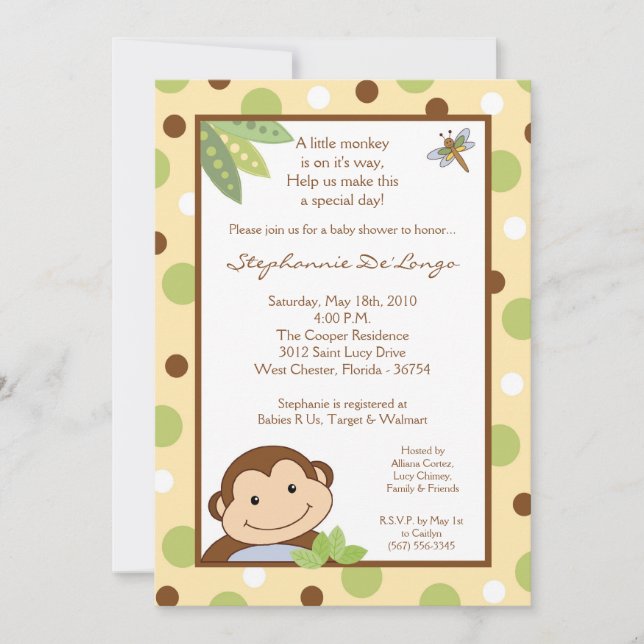 Invitación en Baby Shower de la selva de mono Papa (Anverso)