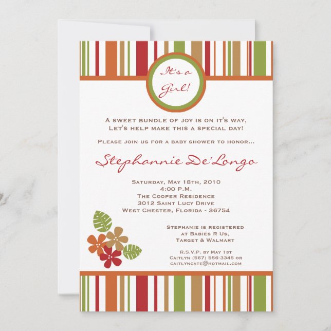 Invitación en Baby Shower de las Flores Tropicales (Anverso)