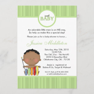 Invitación en Baby Shower de niño africano verde l