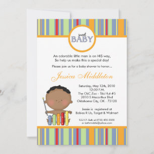 Invitación en Baby Shower de niño bebé de raza afr