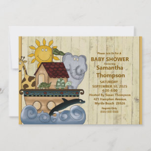 Invitación en Baby Shower de Noah's Ark Wood