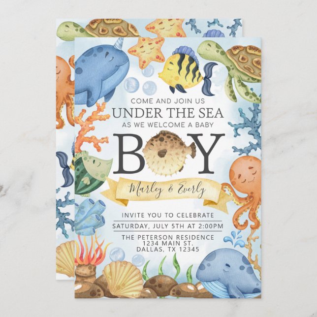 Invitación en Baby Shower de Ocean Under the Sea B (Anverso / Reverso)
