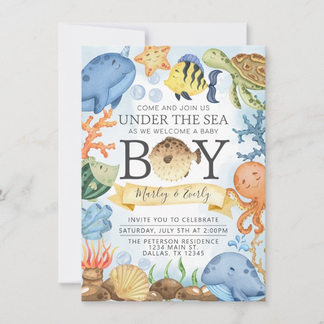 Invitación en Baby Shower de Ocean Under the Sea B (Anverso)