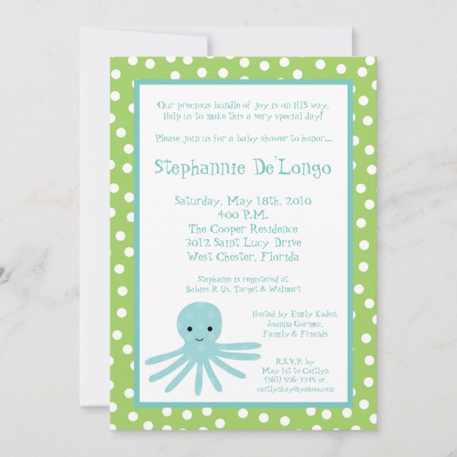 Invitación en Baby Shower de Octopus oceánicos de  (Anverso)