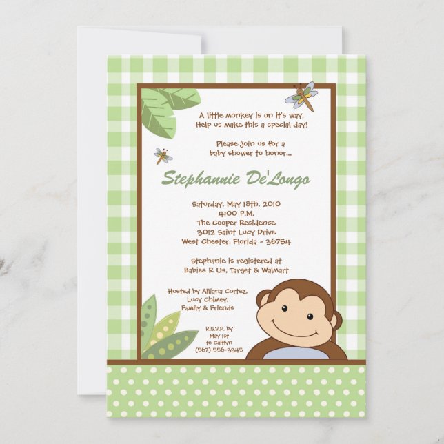 Invitación en Baby Shower de Papagayo Monkey Safar (Anverso)