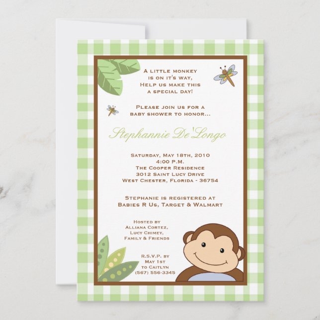 Invitación en Baby Shower de Papagayo Monkey Safar (Anverso)