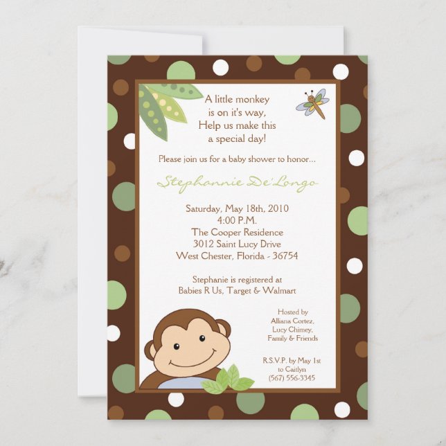Invitación en Baby Shower de Papagayo Monkey Safar (Anverso)