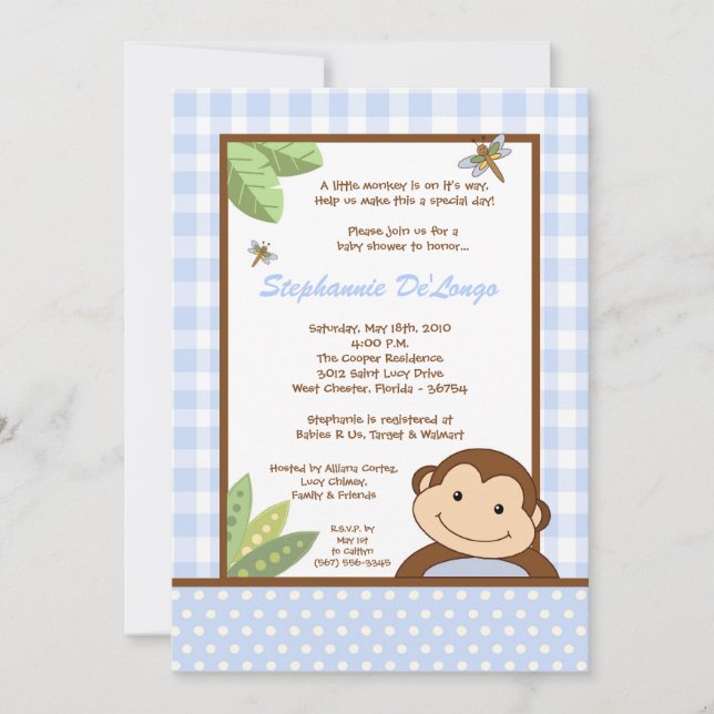 Invitación en Baby Shower de Papagayo Monkey Safar (Anverso)