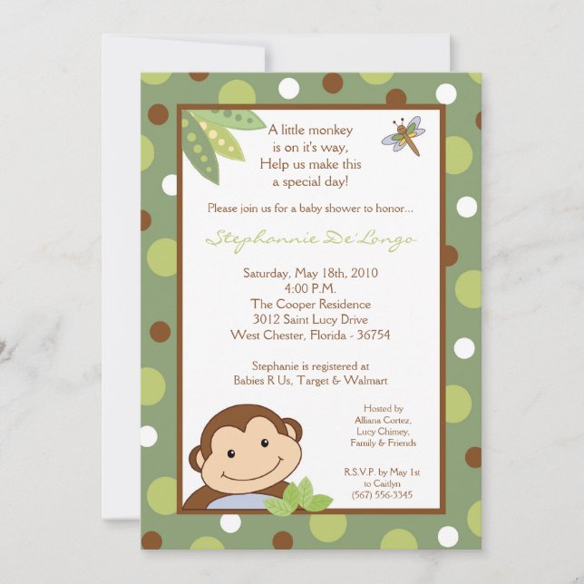 Invitación en Baby Shower de Papagayo Monkey Safar (Anverso)