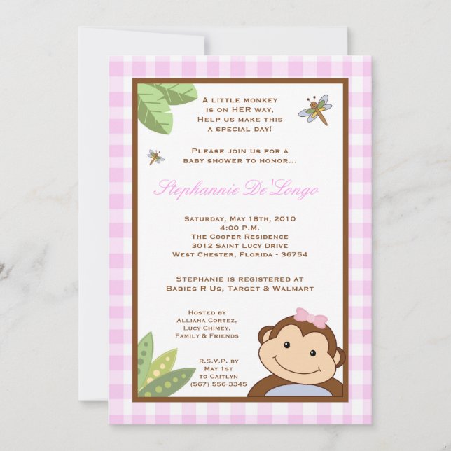 Invitación en Baby Shower de Papagayo Monkey Safar (Anverso)
