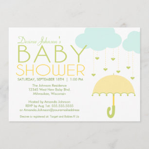 Invitación en Baby Shower de paraguas amarillo y v