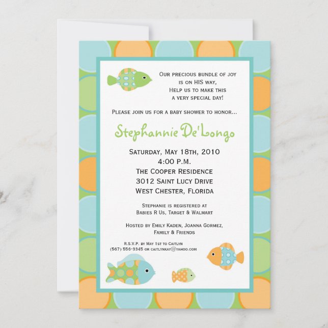 Invitación en Baby Shower de pescado de 5 x 7 Sea  (Anverso)
