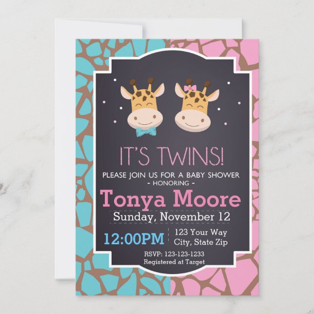 Invitación en Baby Shower de Twin Boy y Chica Gira (Anverso)