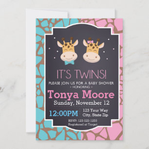 Invitación en Baby Shower de Twin Boy y Chica Gira
