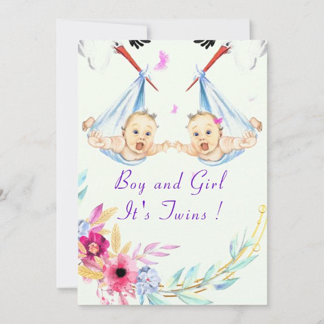 Invitación en Baby Shower de Twins Boy y Chica Sto (Reverso)