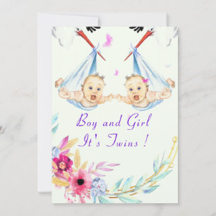 Invitación en Baby Shower de Twins Boy y Chica Sto