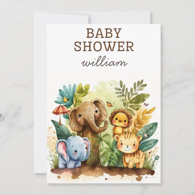Invitación en Baby Shower de Wild One Safari Anima (Anverso)