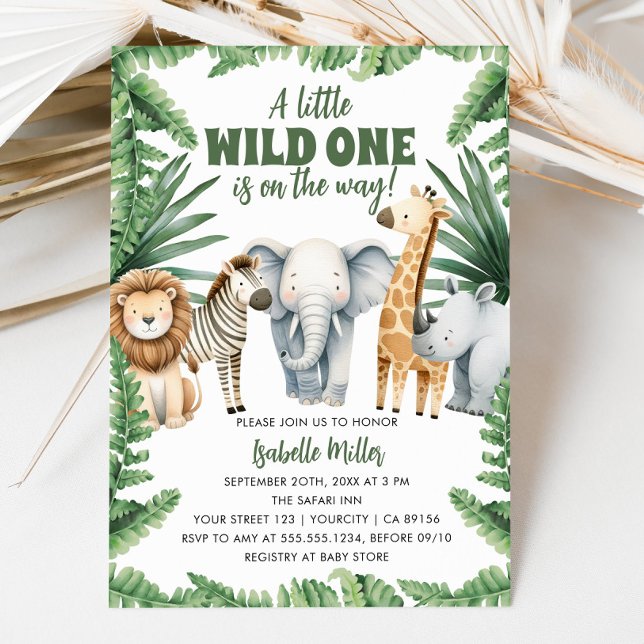 Invitación en Baby Shower de Wild One Safari Anima (Wild One Safari Animals Boy Baby Shower Invitation)