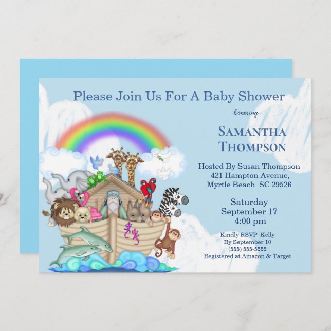 Invitación en Baby Shower del arca del niño de Blu (Anverso / Reverso)