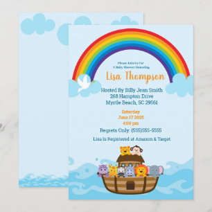 Invitación en Baby Shower del Arco Iris de Noé