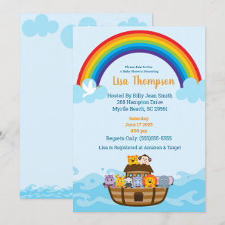 Invitación en Baby Shower del Arco Iris de Noé