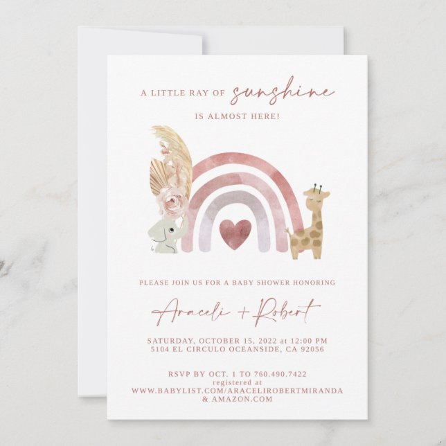Invitación en Baby Shower del Boho Rainbow (Anverso)