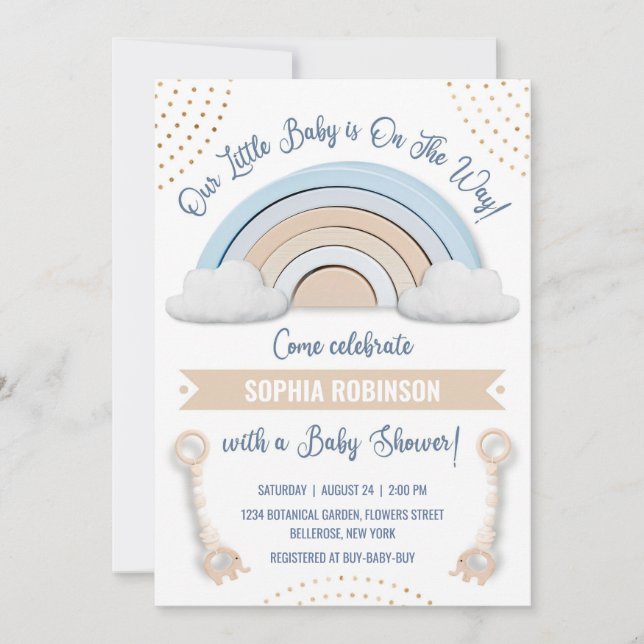 Invitación en Baby Shower del Boho Rainbow (Anverso)