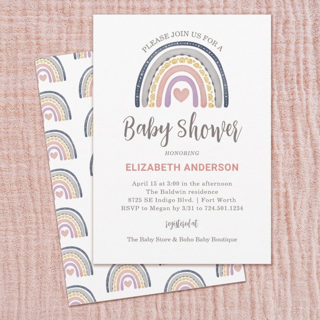 Invitación en Baby Shower del Boho Rainbow (Boho rainbow baby shower invitation. Personalize it with your info.)