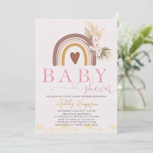 Invitación en Baby Shower del Boho Rainbow (Anverso de pie)