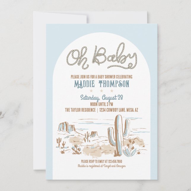 Invitación en Baby Shower del desierto de Oh Baby  (Anverso)