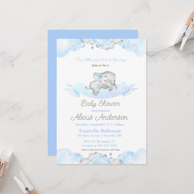Invitación en Baby Shower para el bebé elefante az (Anverso/Reverso In Situ)
